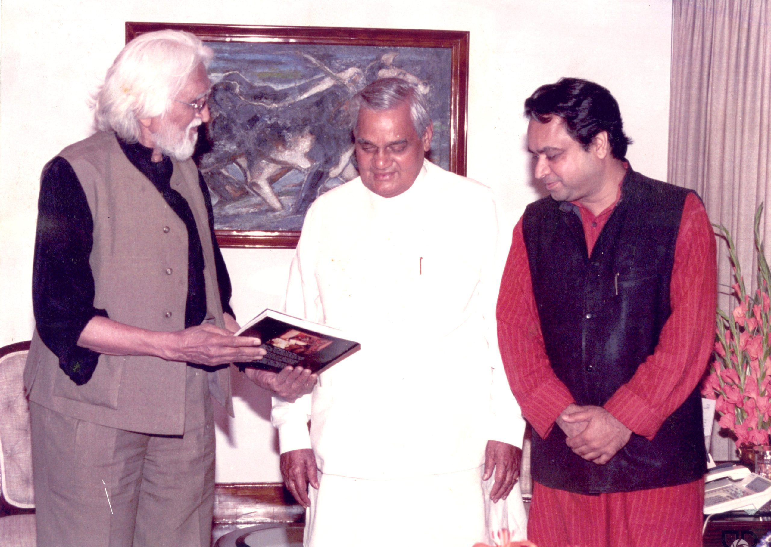 M.F Husain and Sanjeev Bhargava with the former Prime Minister Shri Atal Bihari Vajpayee.